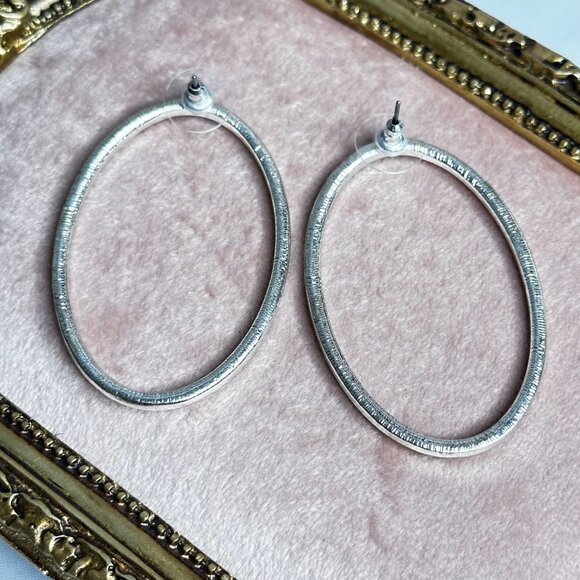 Large Oval Rhinestone Hoop Earrings By Park Lane Jewelry Silver-tone Oversized - Picture 4 of 6